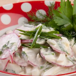 Блюдо мая салат с огурцом и редисом